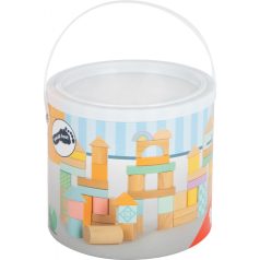 Fa építőkockák pasztell, 50 rész, 9x3x1,5cm, vödörben