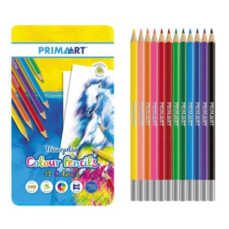 Prima Art Színes ceruza készlet, hatszögletű, fém dobozban 12 különböző szín