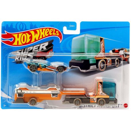 Hot Wheels City Super Rigs: District Transport autószállító kamion kisautóval - narancssárga