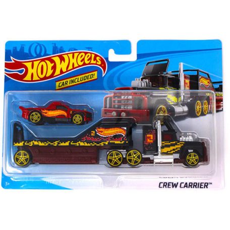 Hot Wheels City Super Rigs: Crew Carrier autószállító kamion kisautóval - fekete, lila, piros