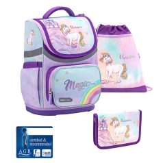   Belmil Merevfalú Iskolatáska Szett Mini 405-71 Rainbow Unicorn Magic Tolltartóval és Tornazsákkal AGR Tanusítvány